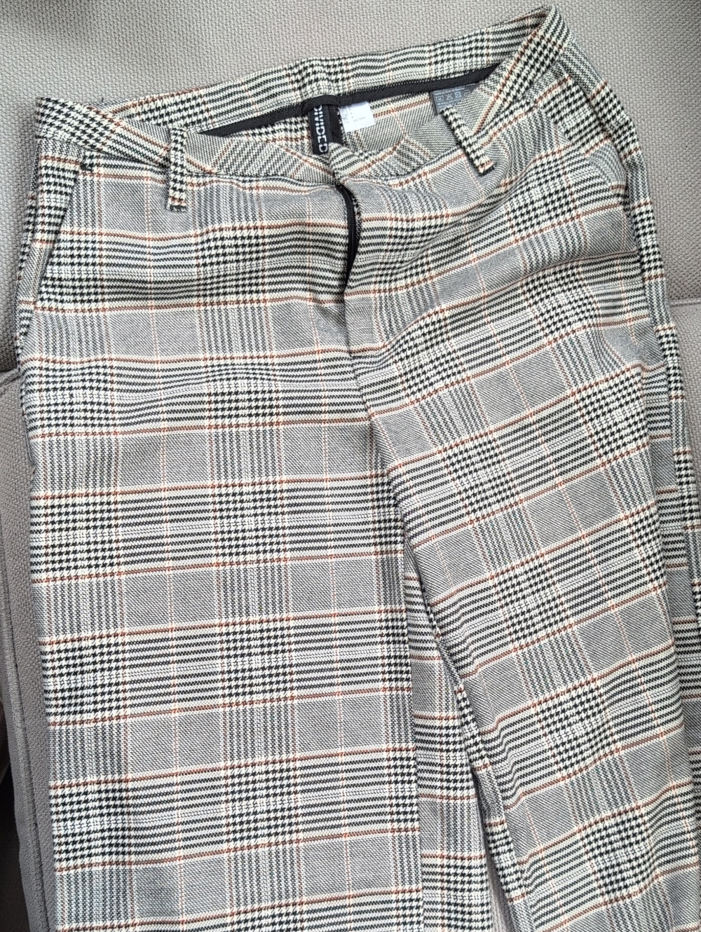 H&M Plaid Straight Trousers in Black, White & Tan